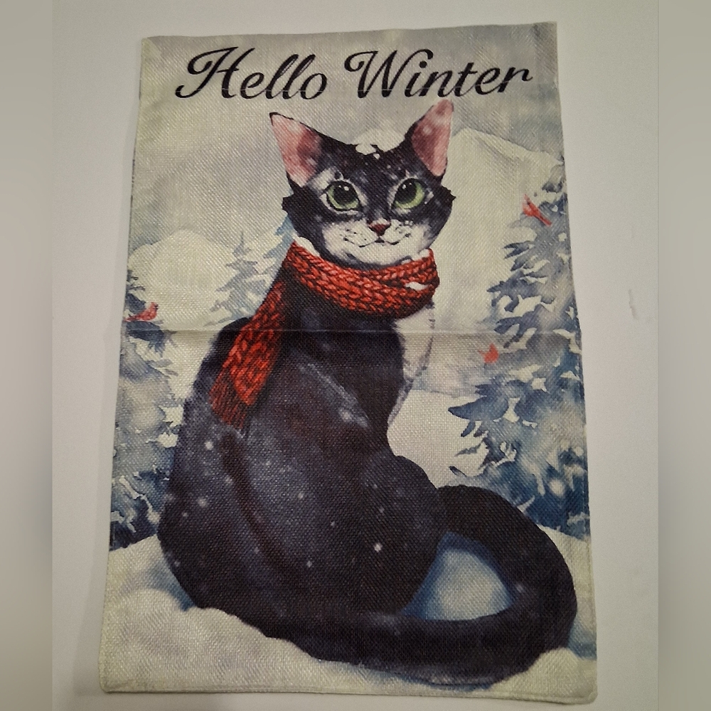 Hello Winter Cat Garden Flag